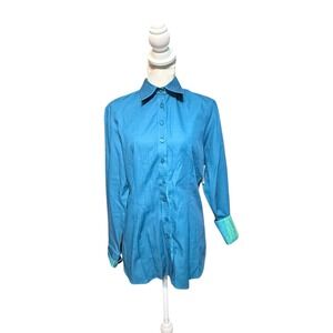 CR Ranchwear Women's Blue Cotton Textured Button Down Shirt Size M